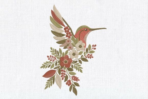 Floral Hummingbird Embroidery Design