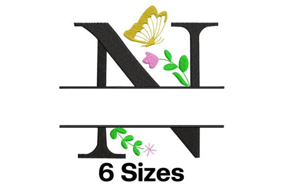 Floral Split Letter N: A Whimsical Embroidery Design