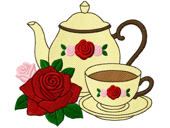 Floral Teapot and Teacup with Roses