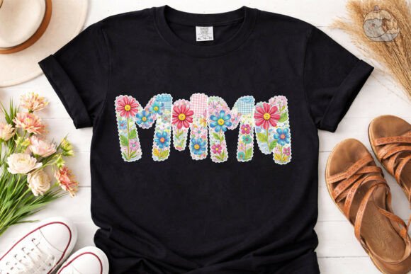 Mama Floral Faux Embroidery PNG Design