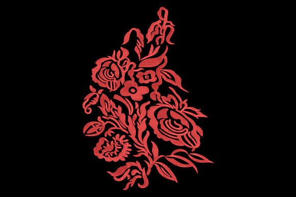Red Floral Lace Embroidery